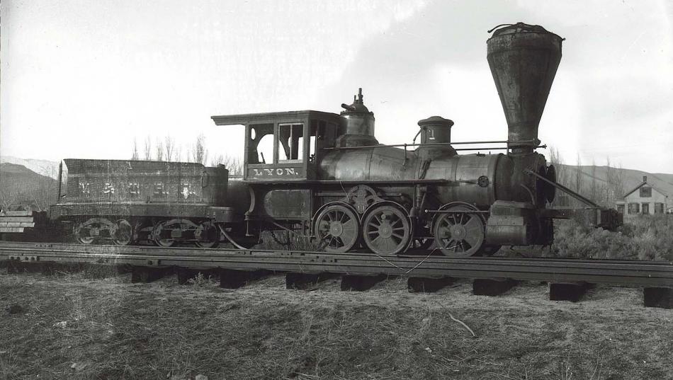 The Lyon locomotive – the first one ordered and used by the V&T Railroad in in 1869 – sits on tracks in Carson City.
