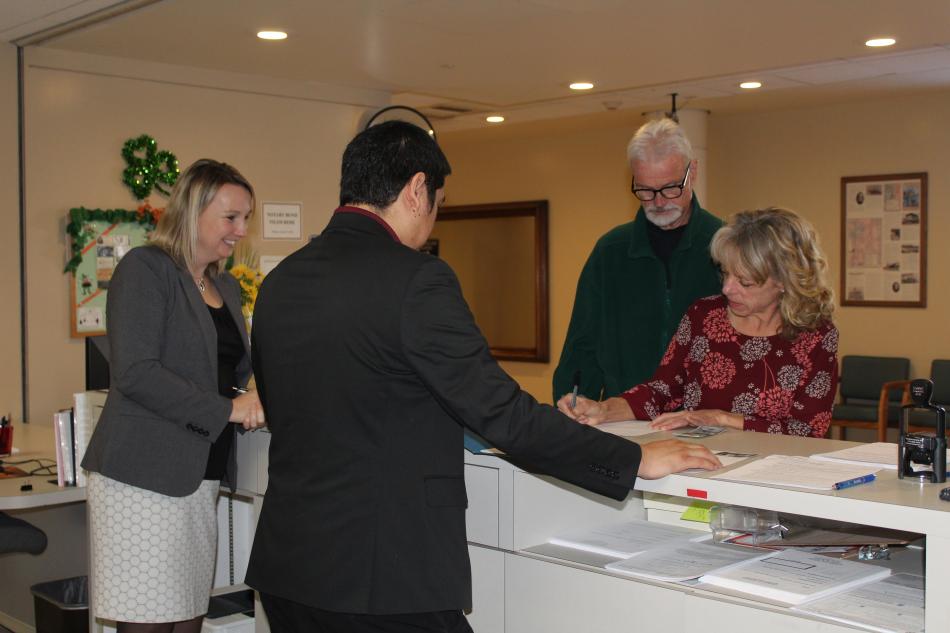 Lisa Schuette filed candidacy paperwork Monday. Joining her is husband Steve.