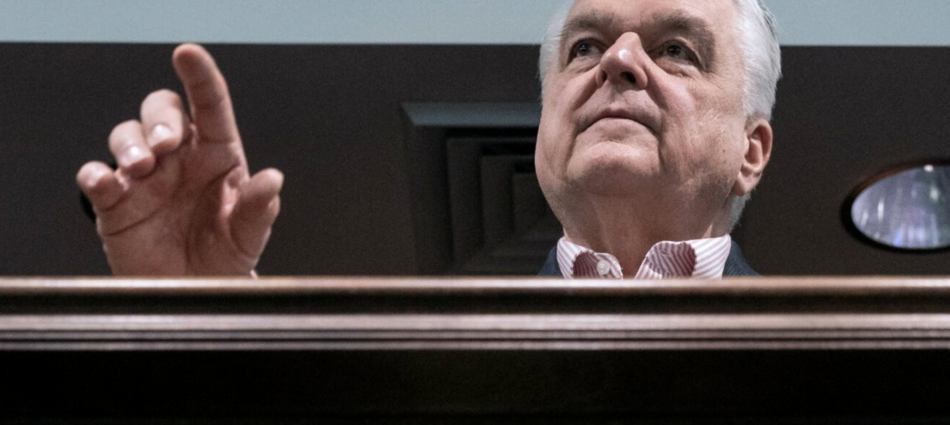 Nevada Gov. Steve Sisolak during a news conference updating the latest Coronavirus outbreak. Nevada Independent photo
