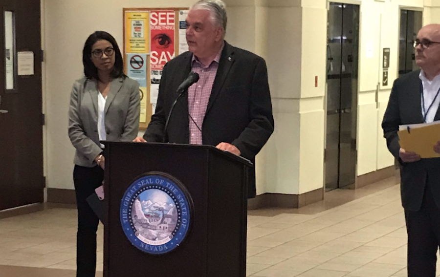Nevada Gov. Steve Sisolak at a news conference Sunday via @GovSisolak Twitter page.