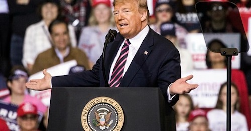 President Donald Trump's speaks during a Feb. 21, 2020 rally in Las Vegas.  Photo by Jeff Scheid, The Nevada Independent