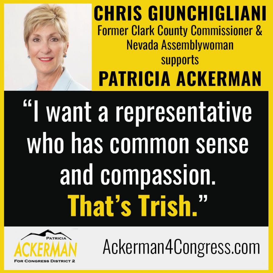 Chris Giunchigliani announced her endorsement of Patricia Ackerman on Sunday, May 3 via Twitter