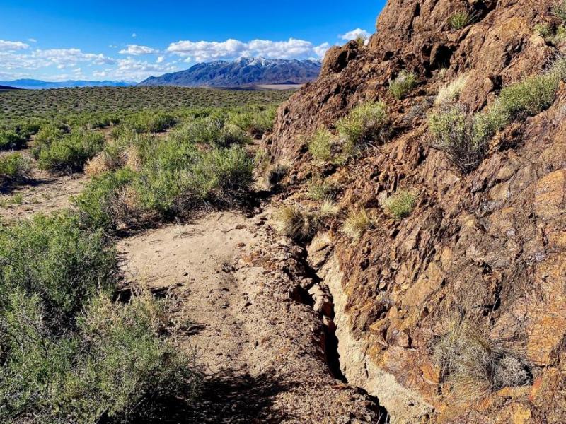 The surface rupture mapped by the University of Nevada, Reno field teams extends for about six miles west of Highway 95.