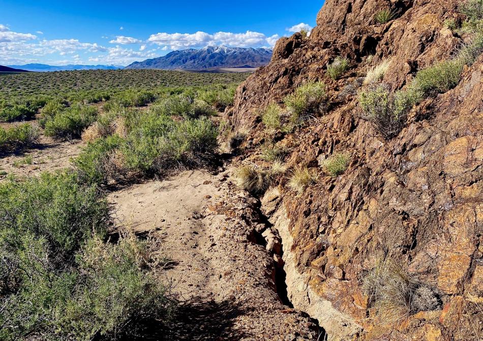 The surface rupture mapped by the University of Nevada, Reno field teams extends for about six miles west of Highway 95.