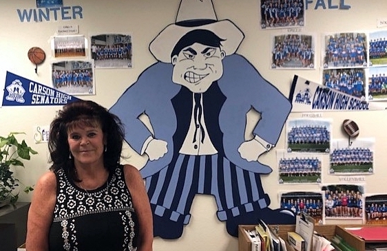 CHS Athletic Secretary Laurie Sheets encouraging all student athletes to sign up.