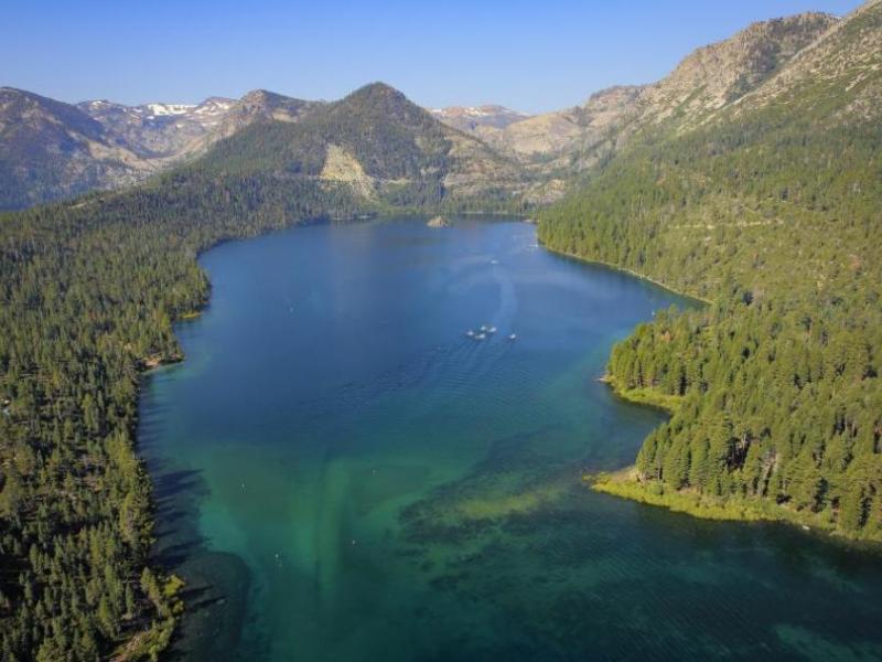 An aerial view of Emerald Bay at Lake Tahoe. Photo by Brant Allen, UC Davis