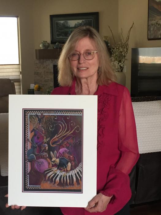 Karen Kreyeski shows her winning entry for the 2020 Jazz & Beyond - Carson City Music and Art Festival poster.
