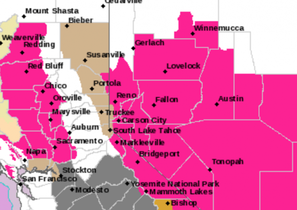 A Red Flag Warning continues through 11 p.m. Sunday for much of the region.