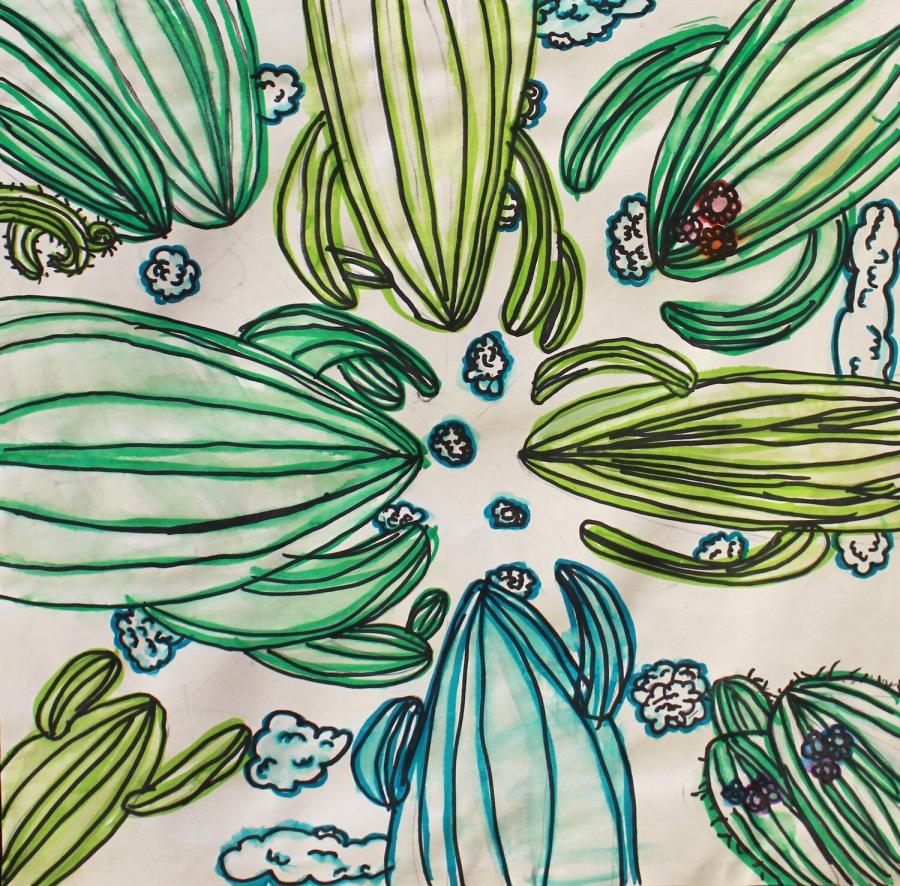 Bright green cactus drawing
