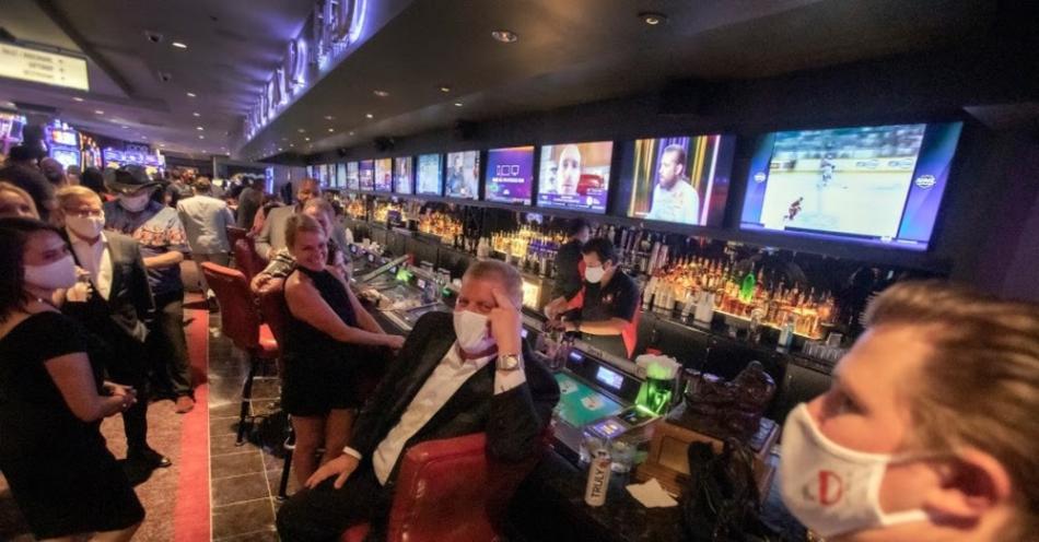 Derek Stevens, center, owner of The D Las Vegas, in June. Photo by Jeff Scheid, The Nevada Independent