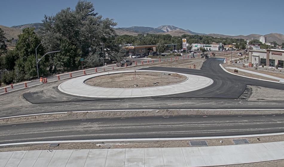 The roundabout at South Carson Street and Stewart Street