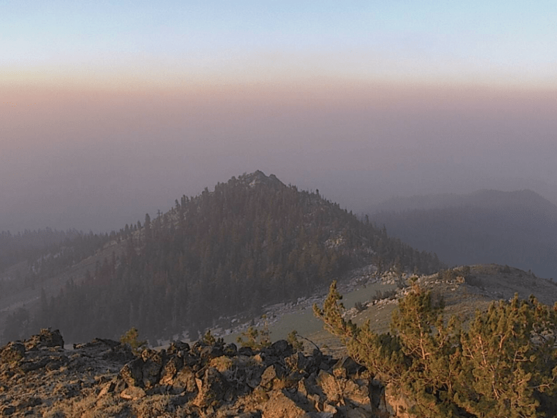 Snow Valley Peak shortly before 7 a.m. Photo via alertwildfire.org