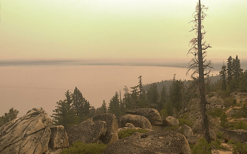 D.L. Bliss State Park overlooking Lake Tahoe on Thursday morning via alertwildfire.org