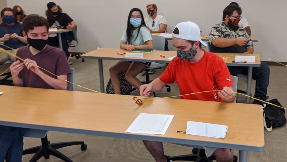 Students in Lior Singer's engineering class at WNC learn how to work together during an exercise to start fall semester.