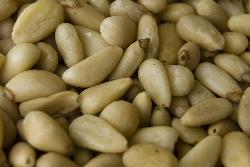 Shelled pine nuts.