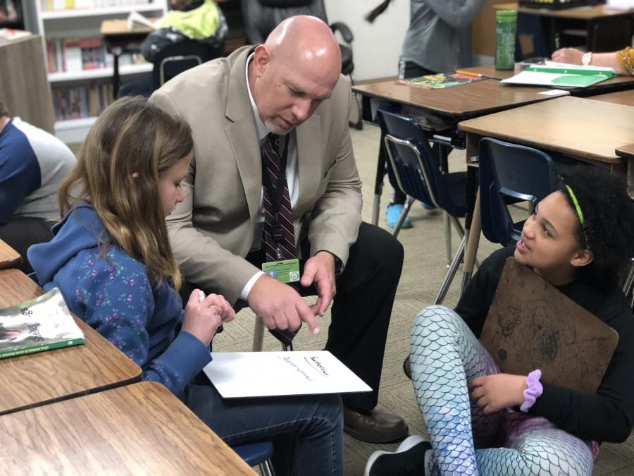 Workman engages with students during the 2020-21 school year.