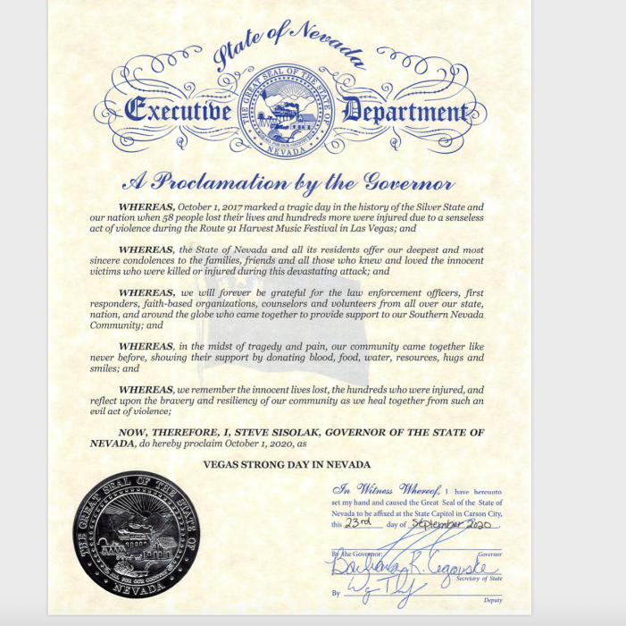 Vegas Strong Day in Nevada proclamation.
