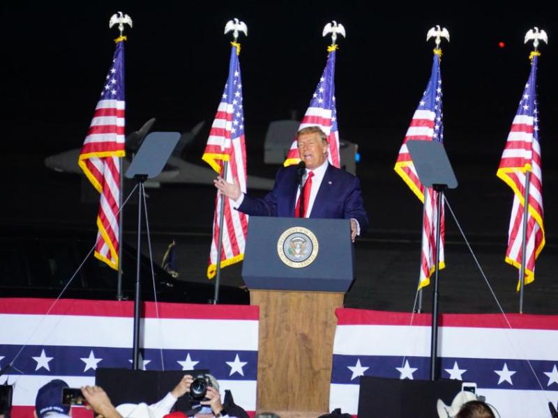 Trump speaks to a crowd of several thousand at the Minden-Tahoe Airport in September.