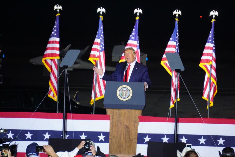 Trump speaks to a crowd of several thousand at the Minden-Tahoe Airport in September.