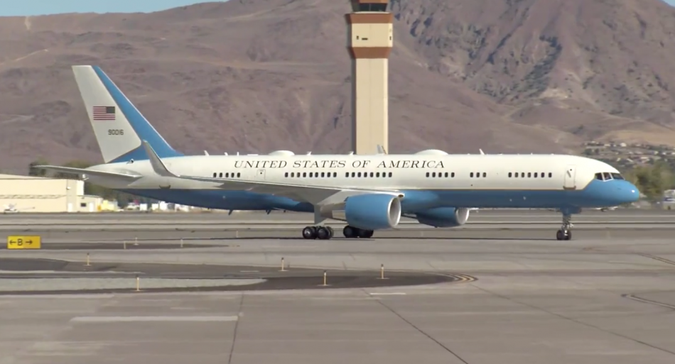 Air Force 1 landed in Reno. The president will arrive in Carson City by motorcade.