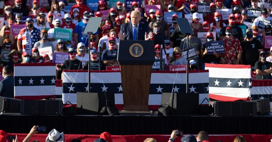 President Donald Trump rallies supporters at the Carson City Airport on Oct. 18, 2020. Isaac Hoops/The Nevada Independent.