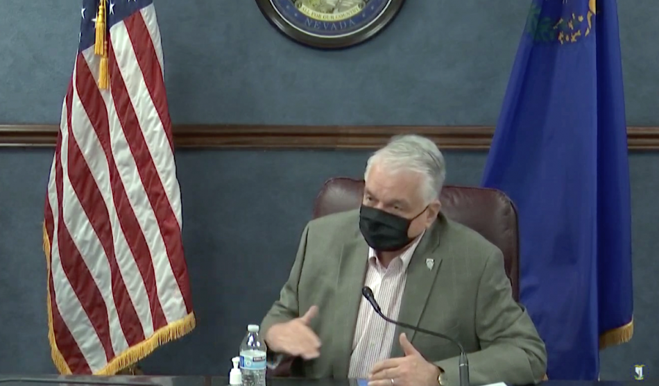 Gov. Steve Sisolak during a news conference Monday in Carson City.