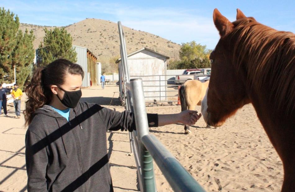 CHS NJROTC Cadet Huey, a first year cadet, enjoyed helping at the Kids and Horses Horseback Riding Therapy Center.