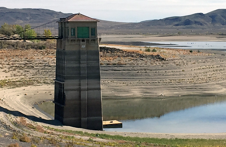 The Lahontan Reservoir pictured here in 2014, in the third year of a four-year drought, much of the lake was completely dry.