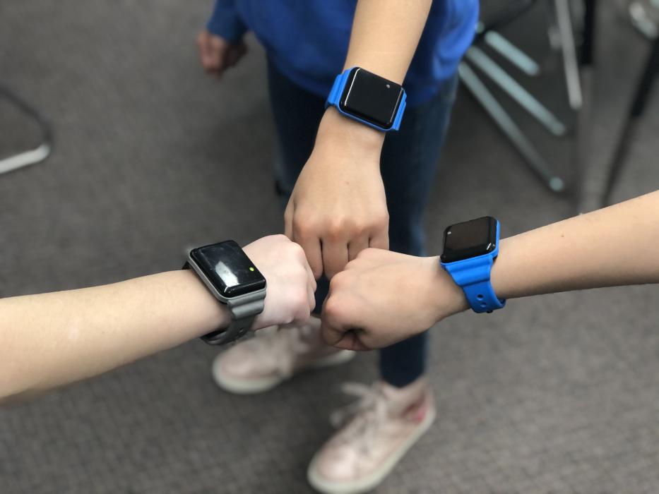 Empire Elementary School fourth graders from Ms. Erica Meisler’s class display their COVID watches.