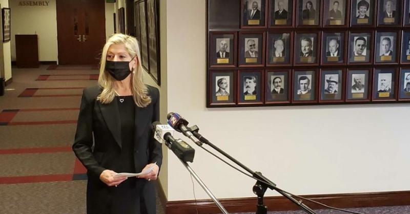 Assemblywoman Lisa Krasner holds a press conference on a human trafficking bill. Michelle Rindels/The Nevada Independent