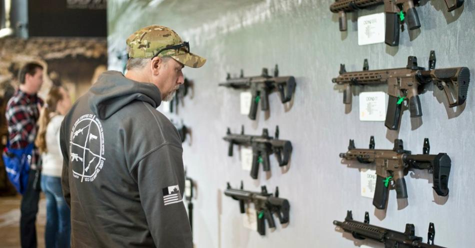 Firearms and accessories on display at a trade show on Jan. 21, 2020 in Las Vegas. Photo by Daniel Clark/The Nevada Independent