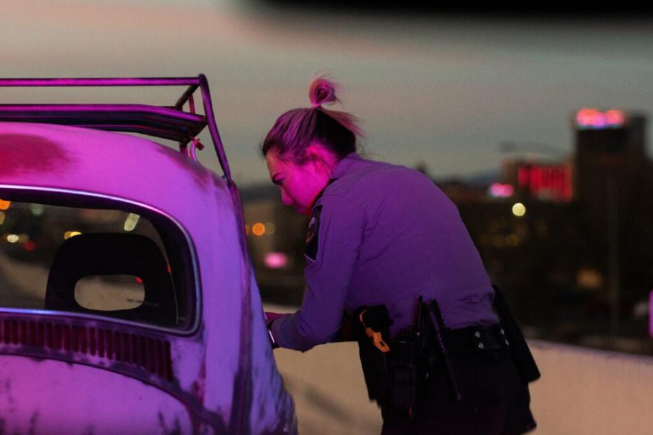 NHP Trooper Hannah DeGoey during a ride along on Feb. 14, 2020. (David Calvert/The Nevada Independent)