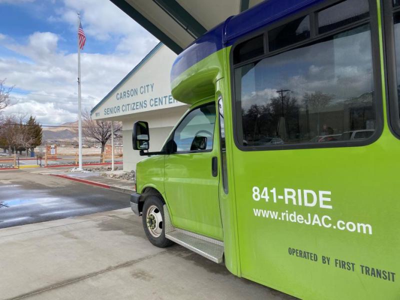 Jump Around Carson bus dropping off seniors to receive a COVID-19 vaccine.