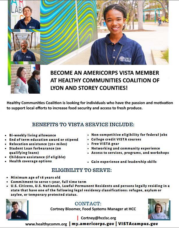 VISTA AmeriCorps has service positions in Dayton Nevada
