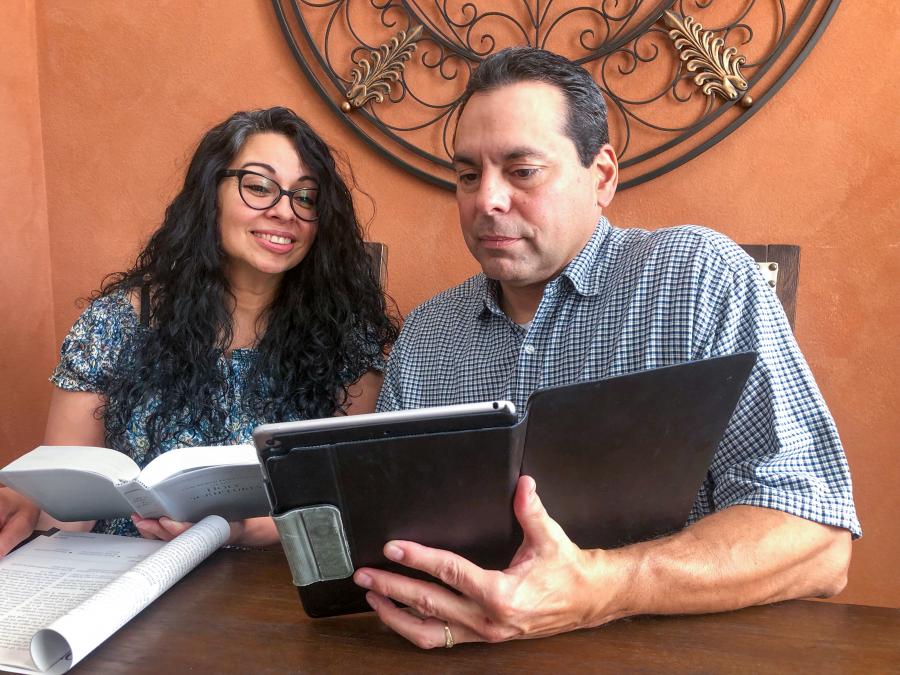 Phil and Louise Gurule of Reno, Nevada, study the Bible together