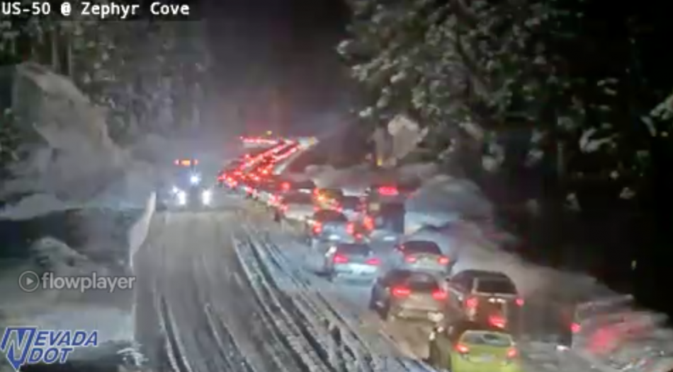 US-50, Zephyr Cove at Lake Tahoe via NDOT camera at 8:30 p.m. Tuesday