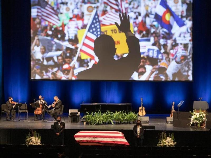 Coffin carrying the remains of former Nevada Sen. Harry Reid during a memorial service in Las Vegas on Saturday, Jan. 8, 2022.