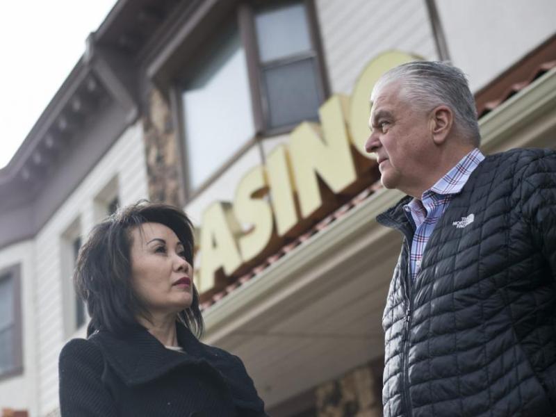 2019 photo of Gov. Steve Sisolak and his wife, Kathy, outside a Yerington casino. Daniel Clark/The Nevada Independent