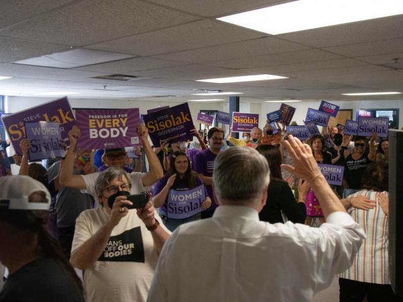 Governor Steve Sisolak at an abortion rights rally in Reno on Aug. 19. (David Calvert/The Nevada Independent)