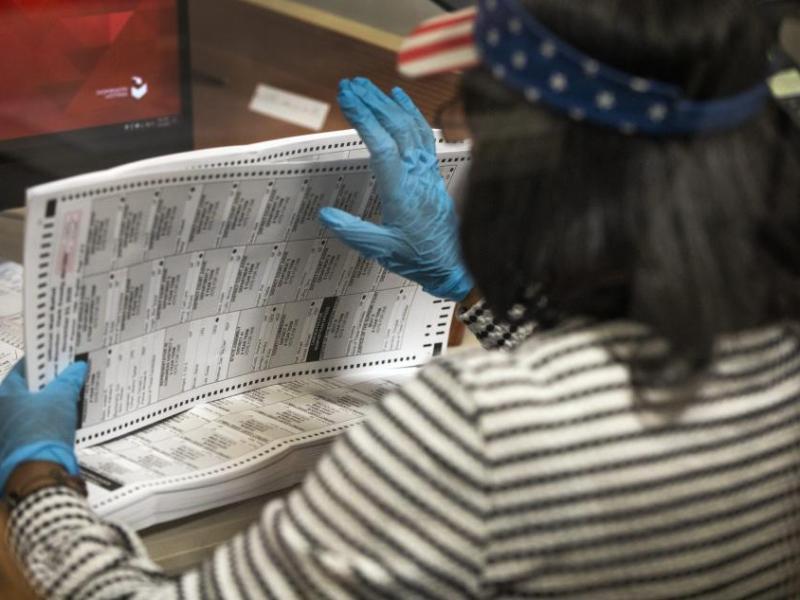 Clark County Election Department personnel process mail in ballots on Friday, Oct. 30, 2020. Jeff Scheid/The Nevada Independent