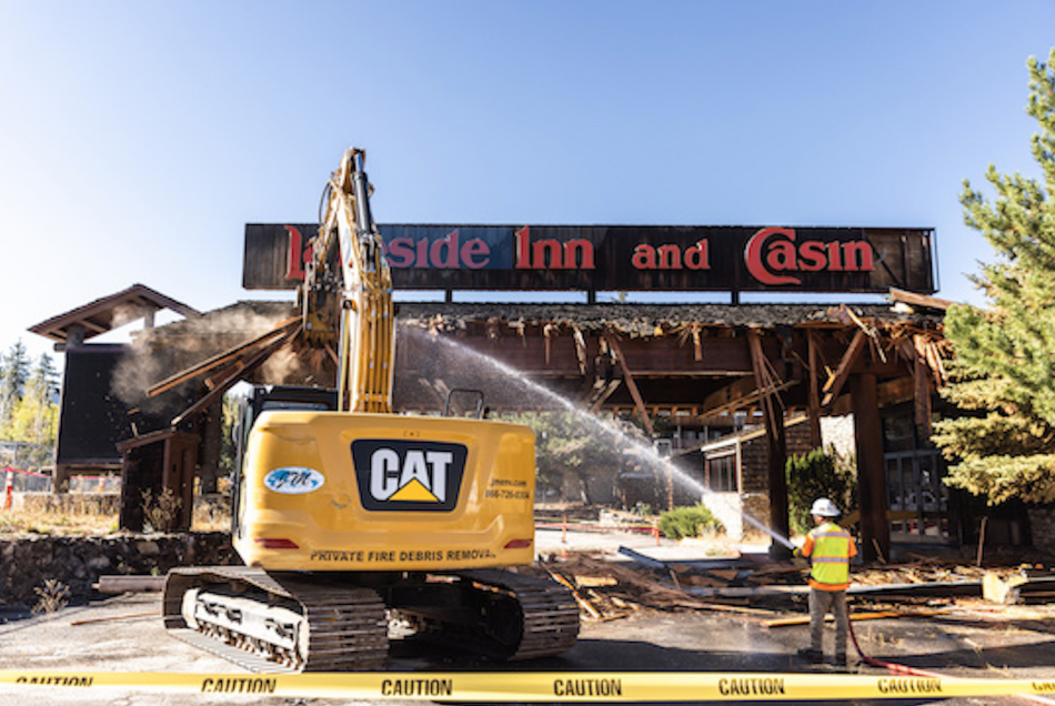 Demolition began Monday on the main part of the former casino at Stateline. Courtesy photo