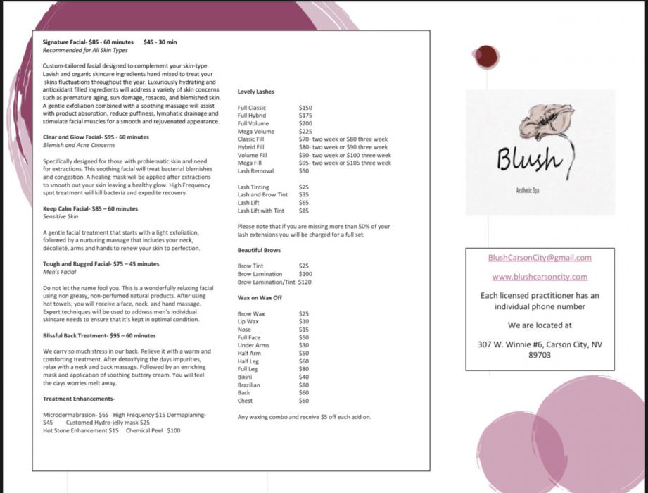 An image of the treatments offered at the new spa.