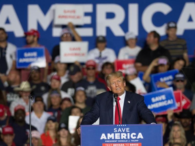 Former President Donald Trump speaks during a "Save America" rally Saturday in Minden. Photos by David Calvert