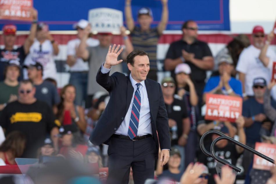 Republican U.S. Senate candidate Adam Laxalt appears before the crowd during a 