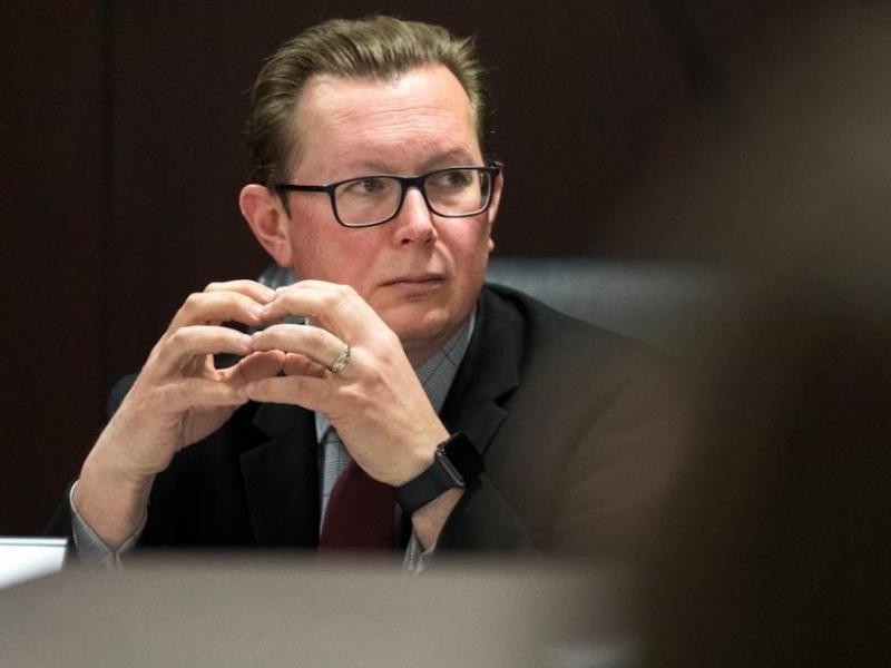 Nevada Gaming Commissioner Ben Kieckhefer during a license hearing. (Jeff Scheid/The Nevada Independent)