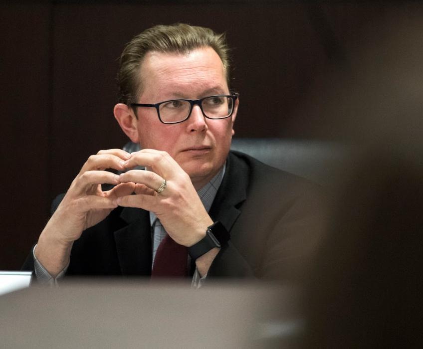 Nevada Gaming Commissioner Ben Kieckhefer during a license hearing. (Jeff Scheid/The Nevada Independent)