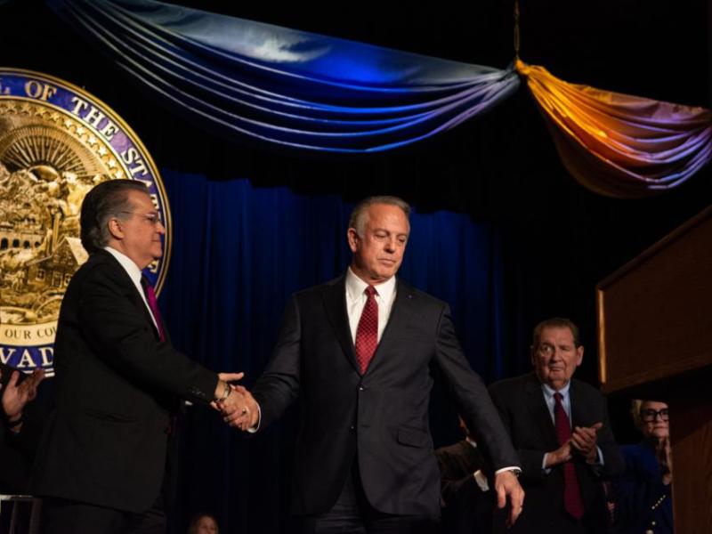 Governor Joe Lombardo on stage before giving his inauguration speech. (David Calvert/The Nevada Independent)
