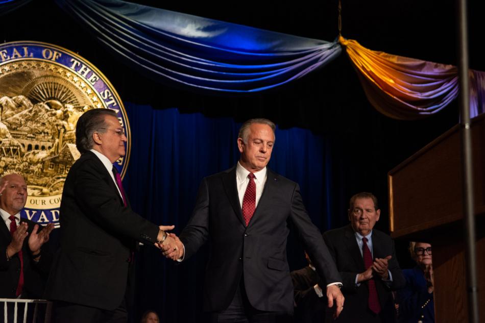 Governor Joe Lombardo on stage before giving his inauguration speech. (David Calvert/The Nevada Independent)