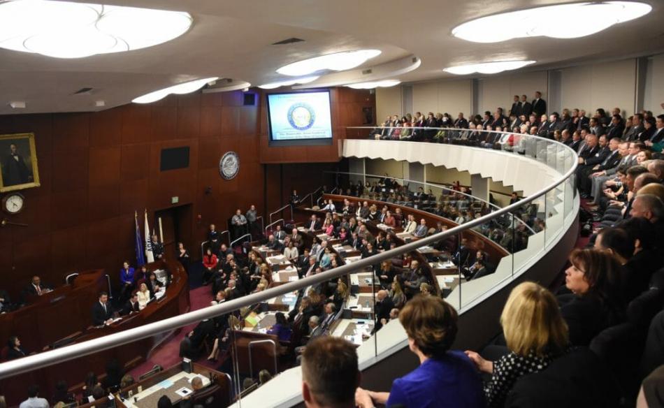 The Legislature and guests look on during Gov. Sandoval's 2017 State of the State address. David Calvert/The Nevada Independent