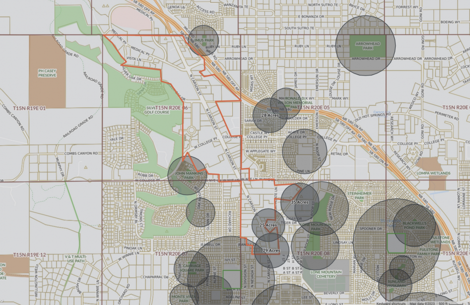 The grey bubbles represent the areas by law cannabis dispensaries cannot operate